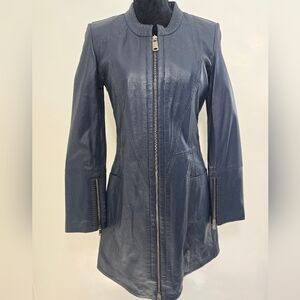 Elegant Navy Leather Jacket for Women